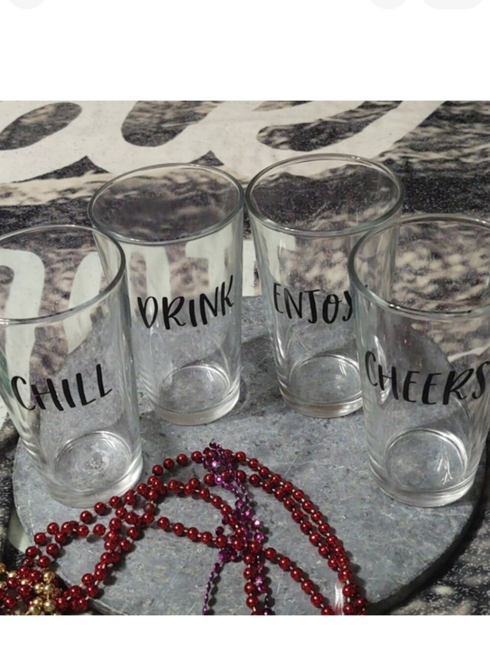 "CHILL, DRINK, ENJOY, CHEERS" Pint Tumblers Set of 4